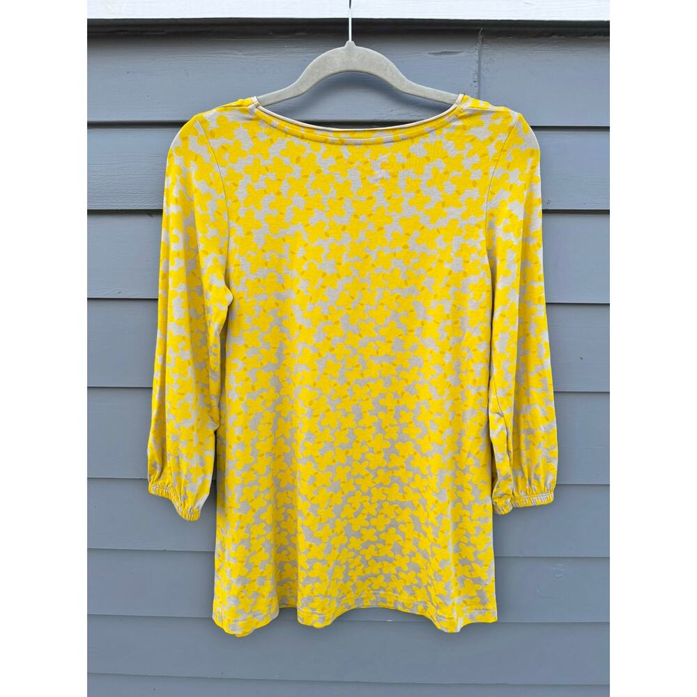 GUDRUN SJODEN Yellow Floral Stretch Knit T-Shirt Top XS - Picture 3 of 3